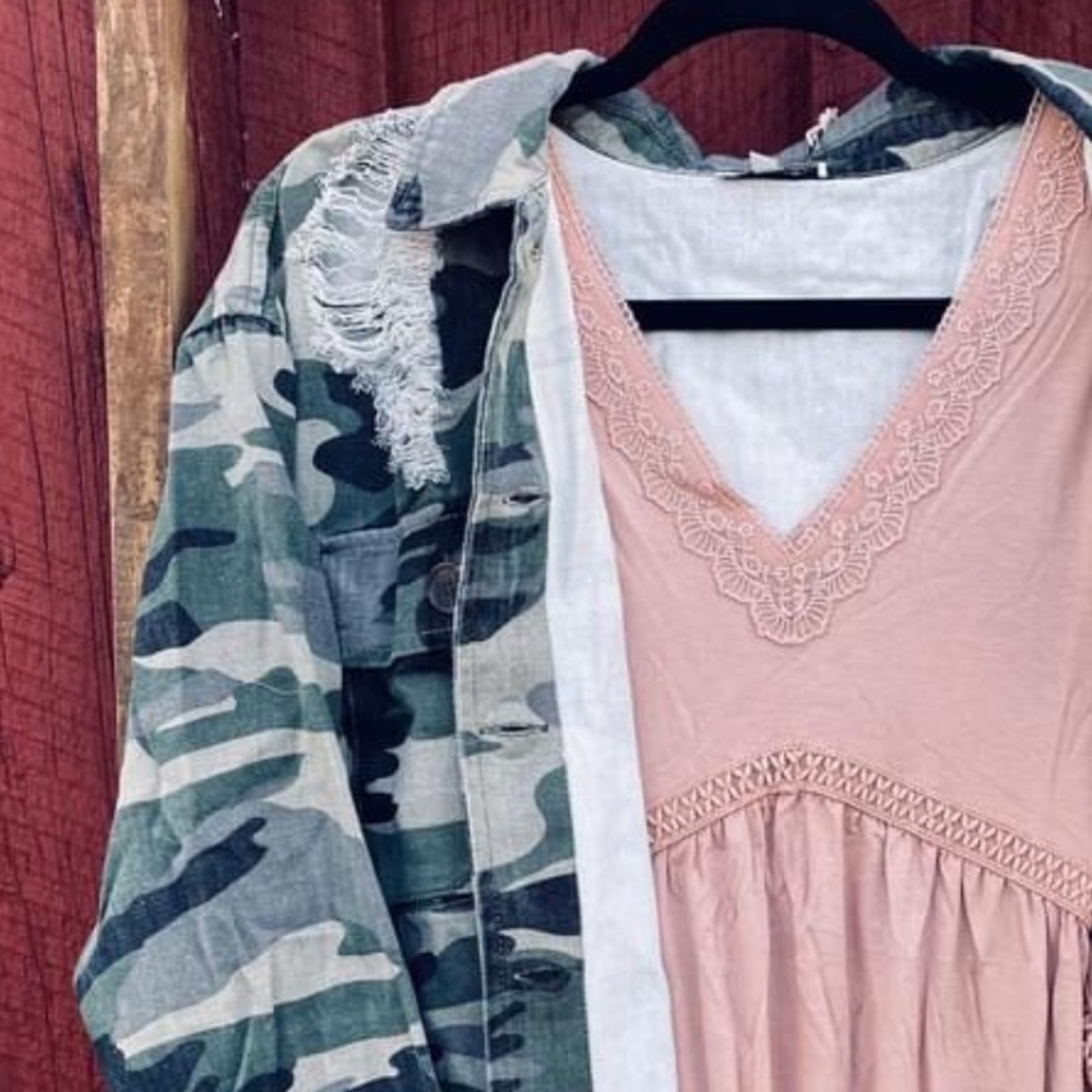 Distressed Camo Denim Jacket